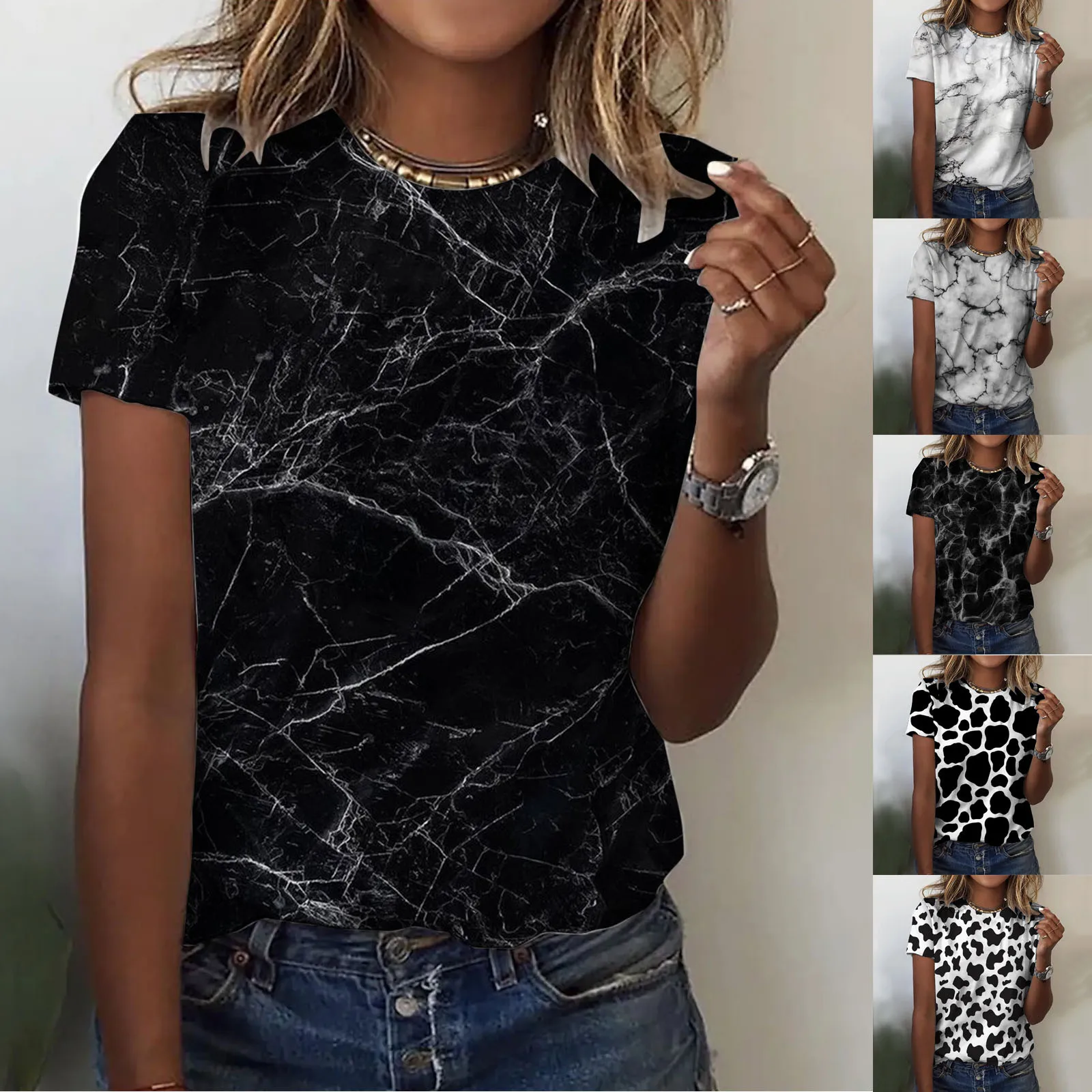 

Womens Daily Water Color&Bow Print O Neck Tank Tops Short Sleeve Workout Shirts Casual Loose Tee Brand V Neck Women