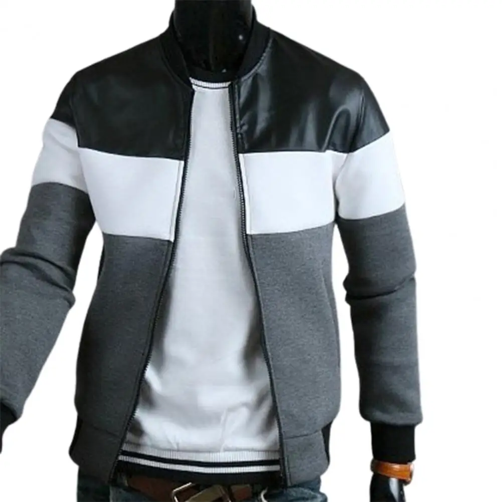 

Men's Jacket Diagonal pocket stand collar tri-color contrast patchwork outdoor winter/fall men's jacket