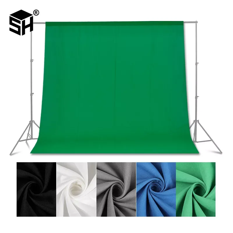 

Green Screen Photography Backdrops Green/White/Black/Blue/Grey Muslin Polyester-cotton Professional Background for Photo Studio