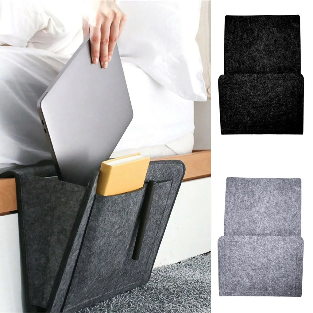 Bedside Sofa Felt Storage Bag Hanging Remote Control Earphone Books Organizer Bed Pockets Phone Holder