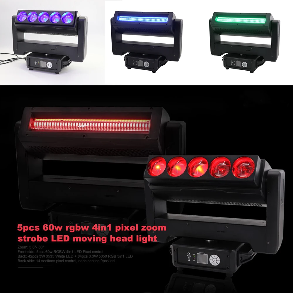 

NEW 5x60w RGBW 4in1 LED Moving Head Pixel Light Dj Flash Strobe Beam Zoom Wash Lighting For Dj Disco Party Bar