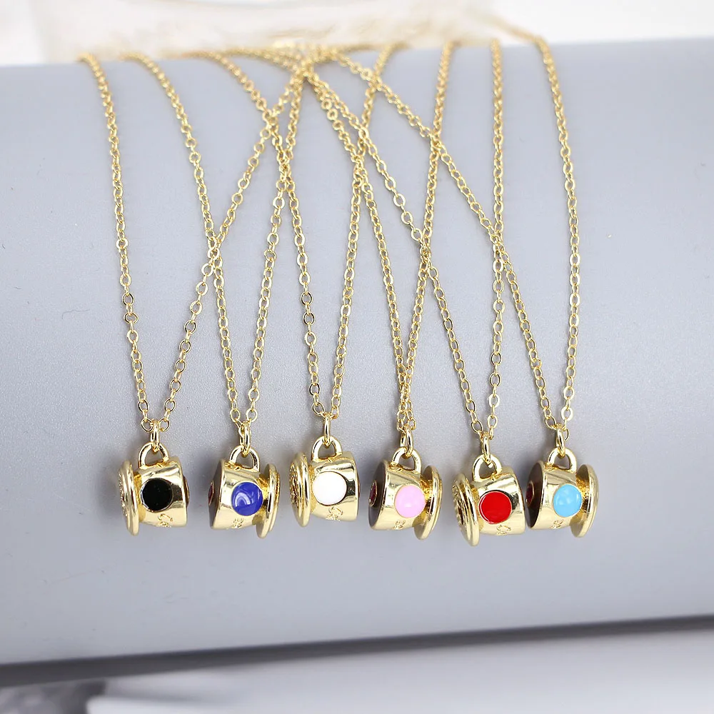 

Fashion Enamel Coffee Cup Necklace Teacup Charms Sweater Chain Clothing Accessories For Women Girl Jewelry