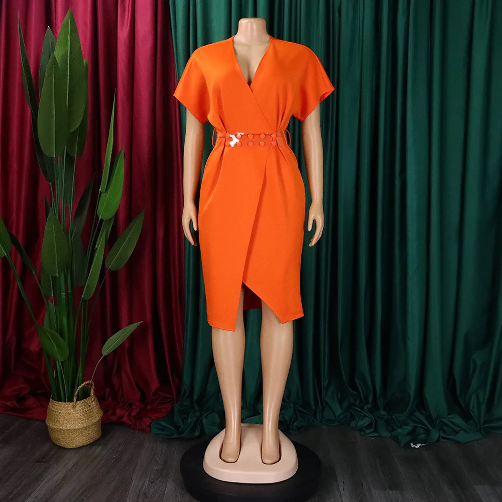 Plus Size Pretty Dress Elegant V Neck Belt Formal Cloth Casual Luxury Party Robe 2023 Summer Women Trendy Evening New In Dress