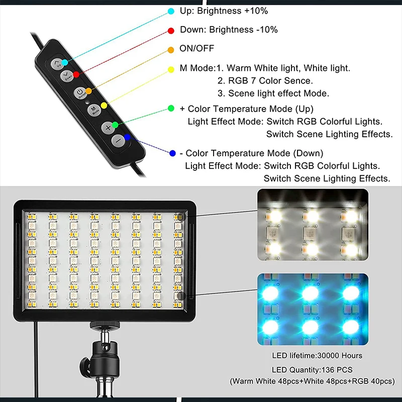 LED Photography Video Light USB Live Conference Studio Kit with Tripod Stand RGB Filter Lighting Floor Lamp |