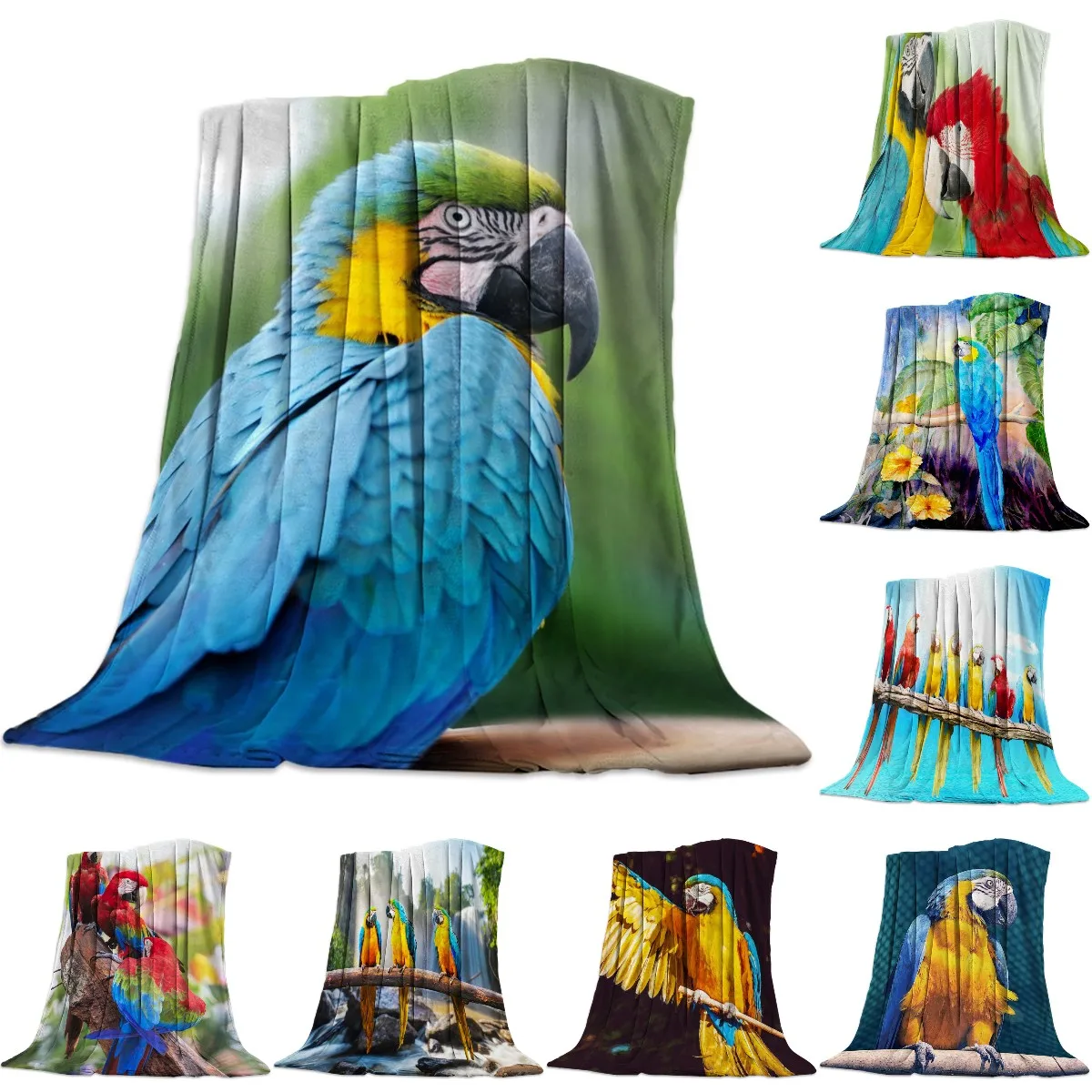 

Parrot Throw Blanket Portrait of Blue Macaw Bird Decorative Soft Warm Cozy Flannel Plush Throws Blanket for Bedding Sofa Couch