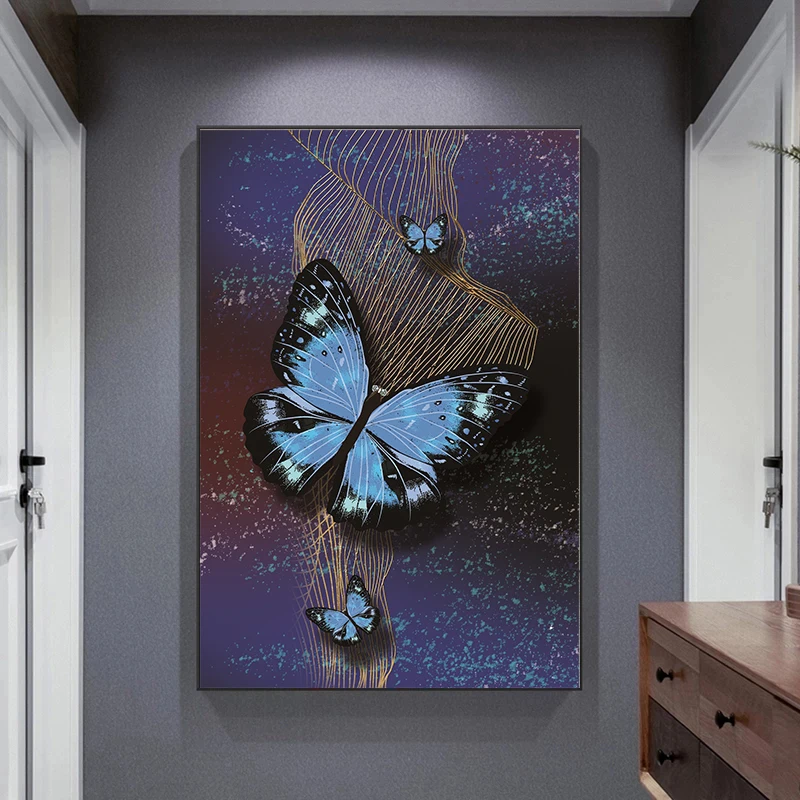 

Modern Nordic Golden blue Butterfly Wall Art Poster and Print Black Canvas Painting Wall Art Pictures for Living Room Home Decor