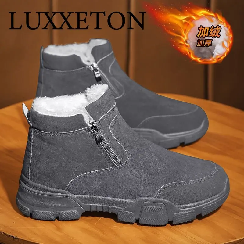 

Men Casual Shoes Plus Velvet Thick Snow Boots Non-slip Slip-on Large Cotton Fashion Lace-up Flat Heel Winter 2022 New