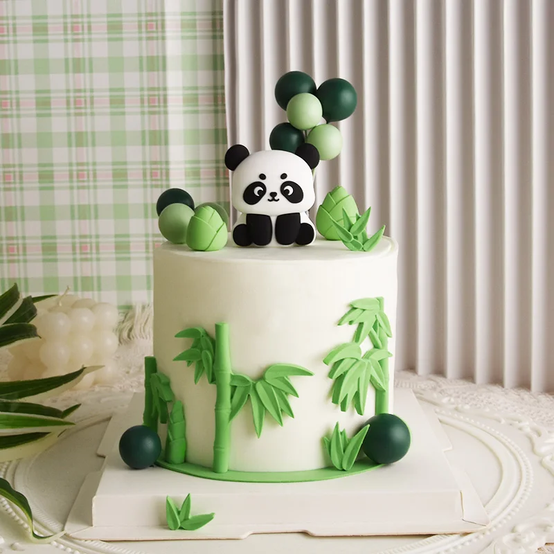 

Ins Panda Cake Decorations bamboo Turtle leaf Decoration Happy Birthday for Children's Day Boy Girl Party Supplies Baking Cute
