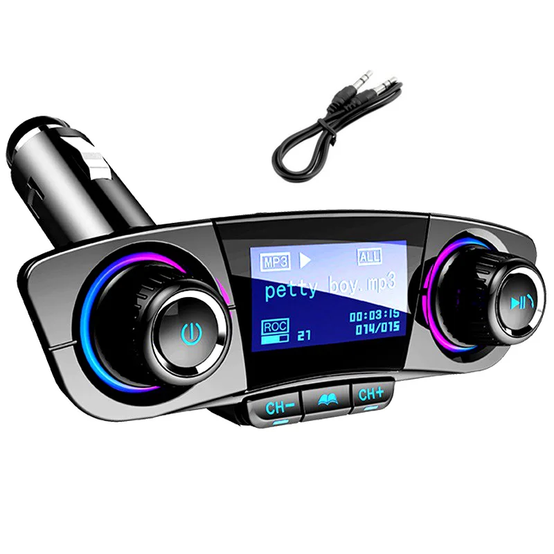 

Автомобильный MP3-плеер, Bluetooth, FM-передатчик, радиоадаптер, автомобильный аудиоприемник, громкая связь, двойное зарядное устройство USB, автомо...