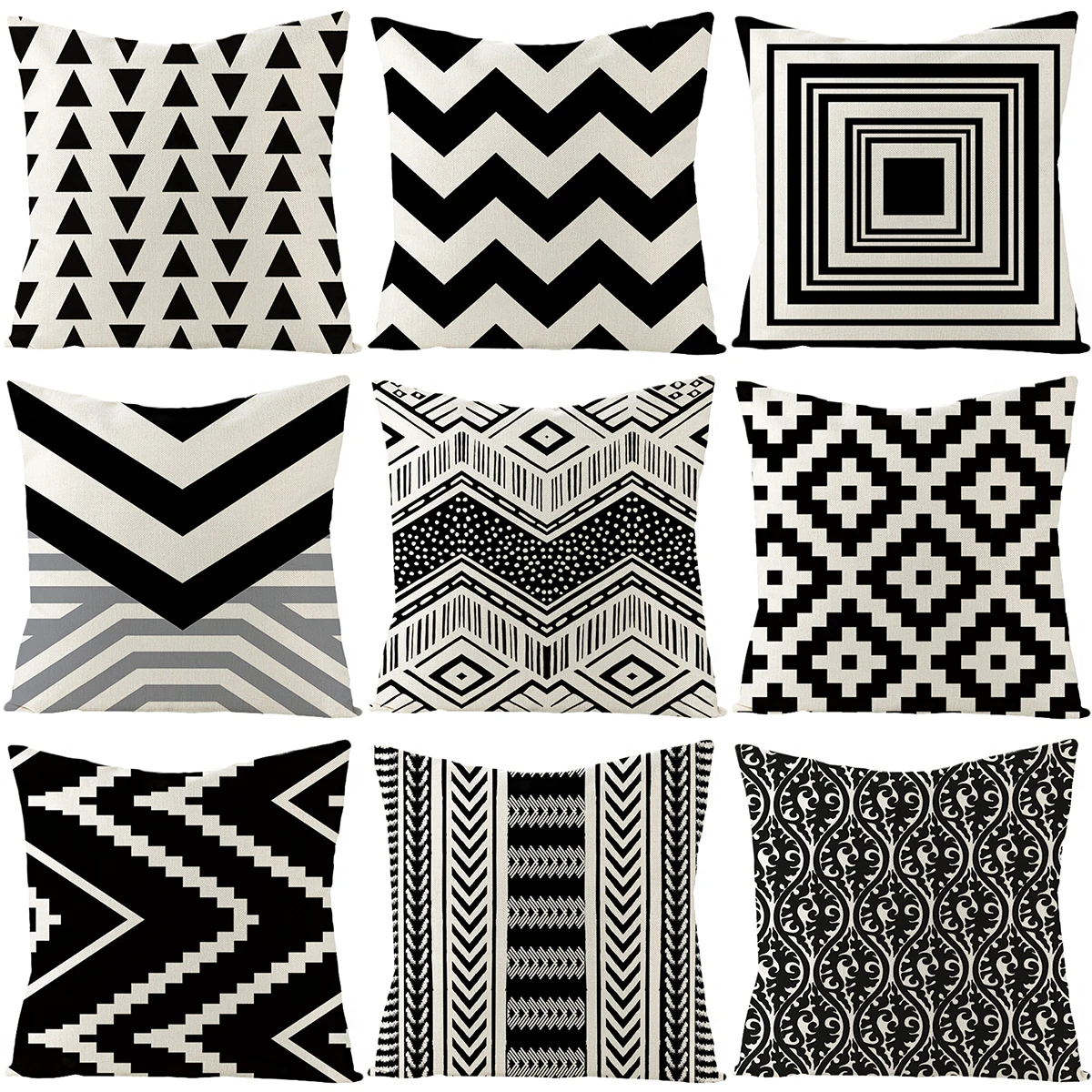 

LuanQI Black White Geometric Cushion Cover Linen Pillow Case 45X45 CM Striped Dotted Triangular Art Sofa Cushions Decorative