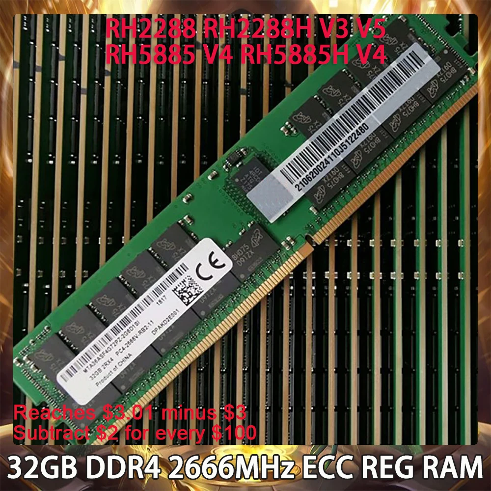 

32GB DDR4 2666MHz ECC REG RAM For Huawei RH2288 RH2288H V3 V5 RH5885 V4 RH5885H V4 Server Memory Works Perfectly Fast Ship