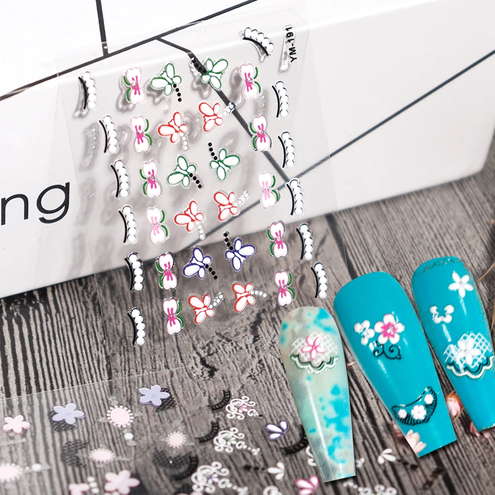 

30PCS Set White/Pink Flower and Butterfly Nail Stickers for DIY Art 3d Decals for Nails Designs Set Peach Heart Shape Sticker