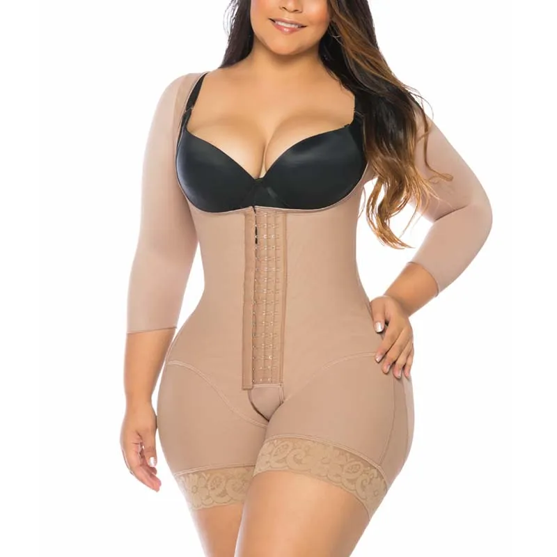 

Women'S Corset Thigh Trimmer Shapewear Hook And Eye Closure Breast Support Tummy Control Long Sleeve Triangle Bodysuit
