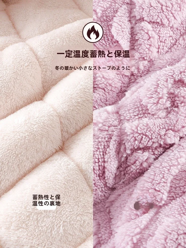 Oimg Lou Pajamas Women Cotton Autumn Three-Layer Quilted Winter Thickened Fleece-lined Coral Fleece Nightgown Can Be Wo...