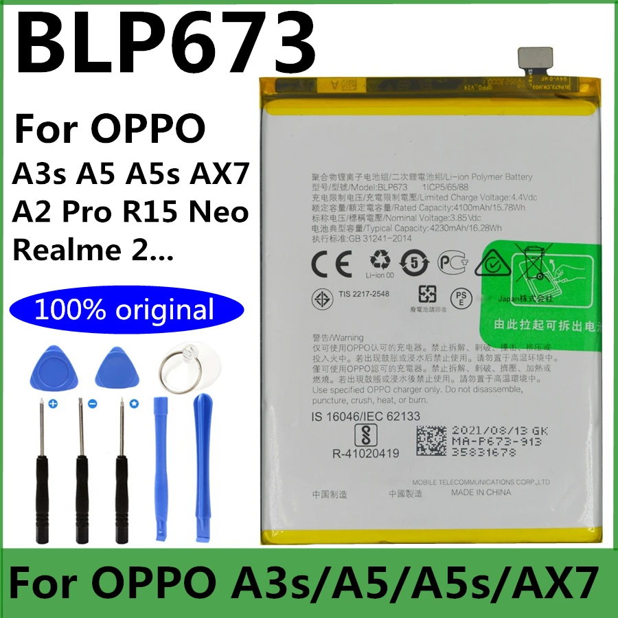 Оригинальный новый аккумулятор BLP673 4230 мАч для OPPO A2 Pro A3s A5 AX5 A5s AX5s AX7 CPH1803, CPH1805, CPH1851,R15 Neo, Realme 2
Оригинальный новый аккумулятор BLP673 4230 мАч для OPPO A2 Pro A3s A5 AX5 A5s AX5s AX7 CPH1803, CPH1805, CPH1851,R15 Neo, Realme 2