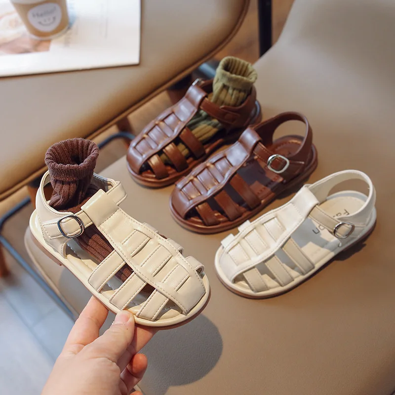 

Детские сандалии в британском стиле, плетеные, с вырезами, Повседневная пляжная обувь на мягкой подошве, классические гладиаторские босоножки, лето