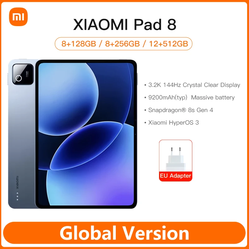 Фото Планшеты Xiaomi Pad 8 11.2 дюйма, глобальная версия, Snapdragon ® Чип 8s 4-го поколения, 9200 мАч, HyperOS 3, чёткий дисплей 3.2K, 2026 №1