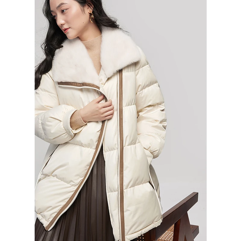 Design Luxury 90% White Goose Down Coat Women Casacos De Inverno Feminino Abrigo Mujer Patchwork Mink Sheepskin Warm Jacket