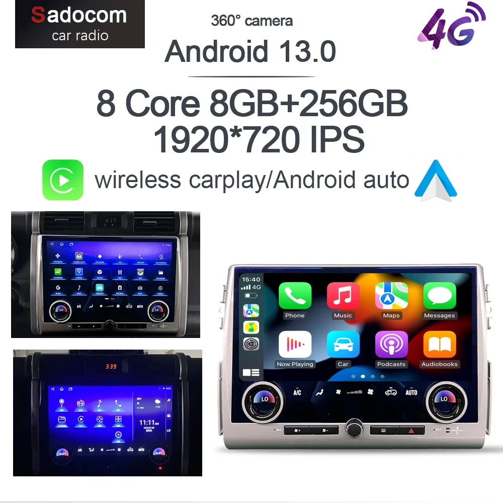 Автомобильный DVD-плеер с 13 &quotIPS Carplay Android 14 0 8G + 256G LTE GPS Wi-Fi Bluetooth RDS радио для Toyota FJ