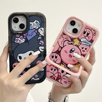 kawaii kuromi phone case cartoon kirby for iphone 11 12 13 pro max dual stand shockproof silicone protective soft case