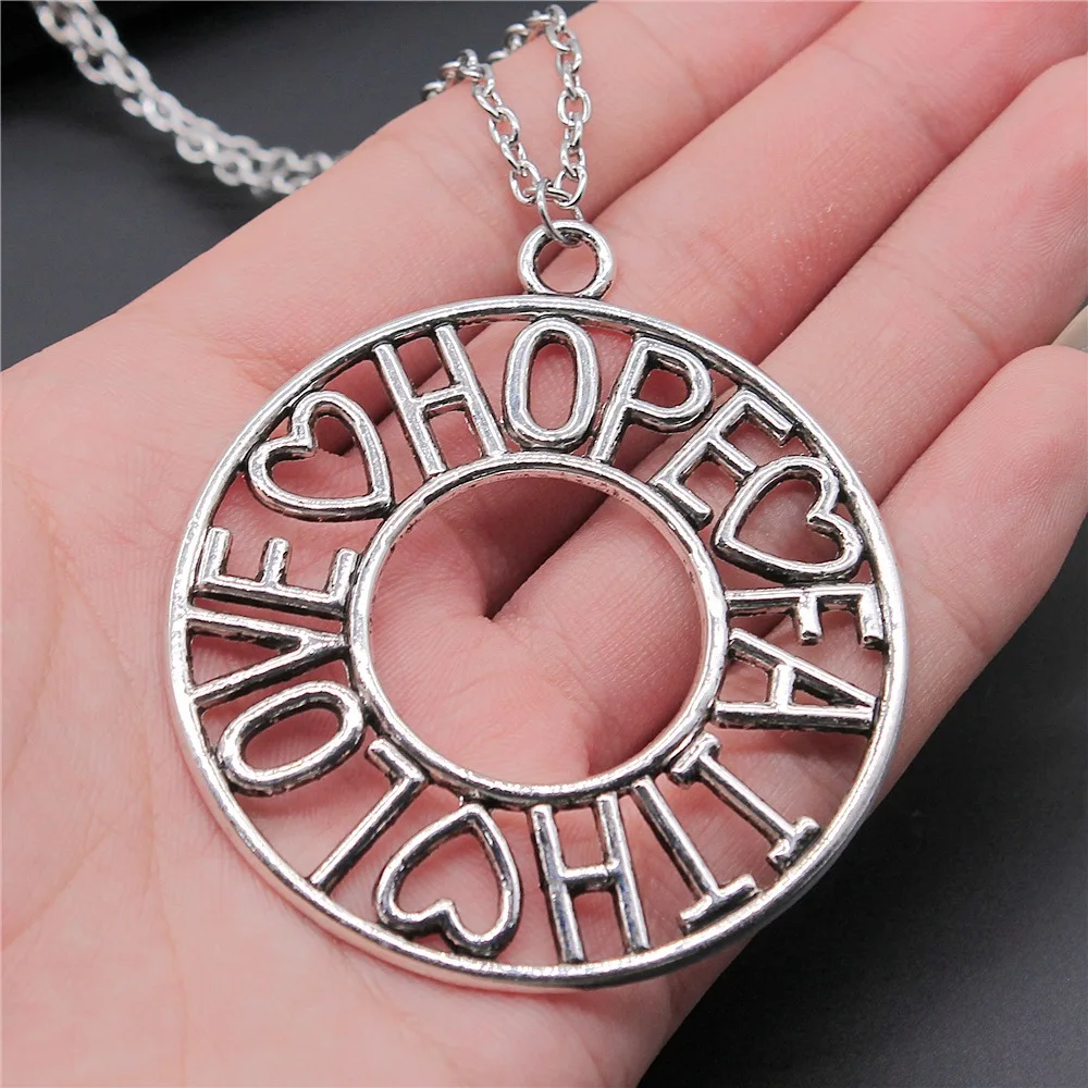 

Ожерелье с кулоном Love Hope Faith для женщин и мужчин, длинная цепь, аксессуары, 2 цвета, 65 Х58 мм