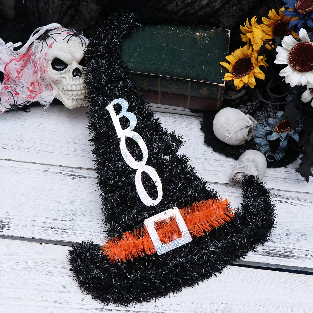 

2PCS Hanging Ornament Witch Hat Wall Decoration For Halloween Party Costume Cosplay Wicked Witch Supplies Letter Buckle