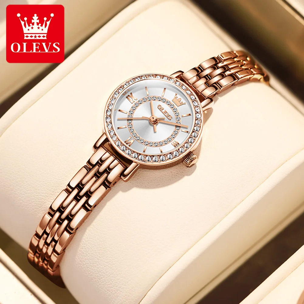 Enlarge OLEVS Luxury Women's Wristwatch Stainless Steel Diamond-set Dial Elegant Ladies Quartz Watch Rose Gold Women Watch