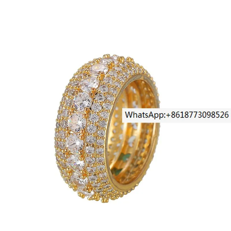 

Набор медных микроколец Hiphop, пятирядное кольцо с полным цирконием для мужчин, размеры от 6 до 12