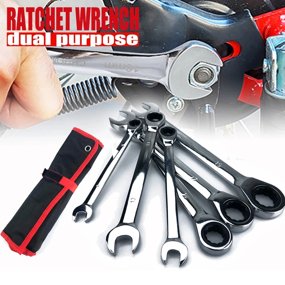 12pcs Set Fixed Head Ratchet Wrench Set Plum Blossom Open Combination Wrench Two-Way Double Fast Ratchet Wrench