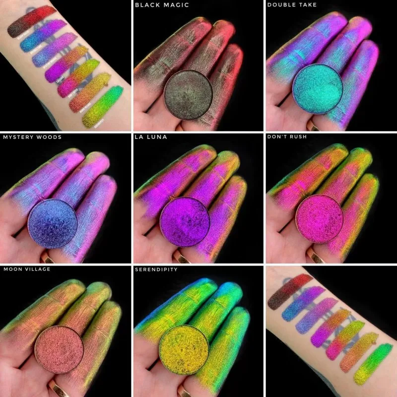 

Shellwe Макияж Dazzle Duochrome высококачественные многохромные прессованные тени для век, пигменты-хамелеоны, матовые зеленые блестки, мерцающие зел...