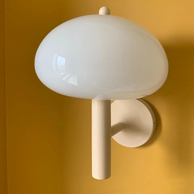 

Study Aisle Bedroom Bedside Led Wall Sconce Home Decor Bauhaus Glass Wall Lamp Vintage Cream Mushroom Wall Light for Living Room
