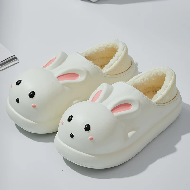Cut Rabbit Slides Shoes Winter Fur Slippers Women Waterproof Cotton Shoe Women Warm Plush Cartoon Shape Home Slipper Girls Shoes