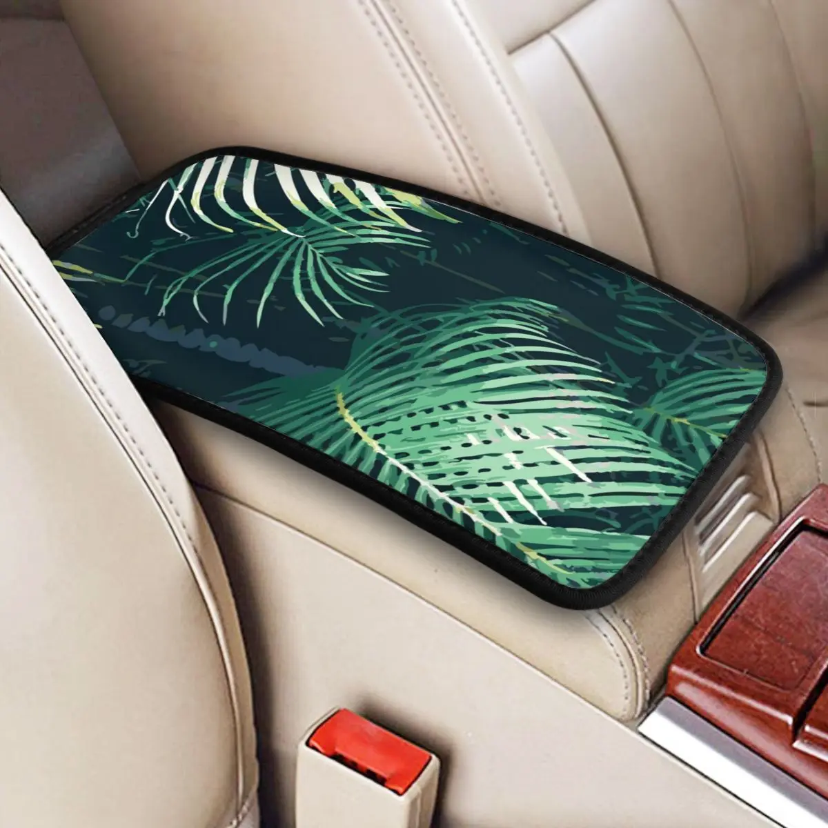 

Tropical Palm Center Console Protective Cushion Pad for Universal Car Accessories Armrest Cover Mat Leather Storage Box Cover