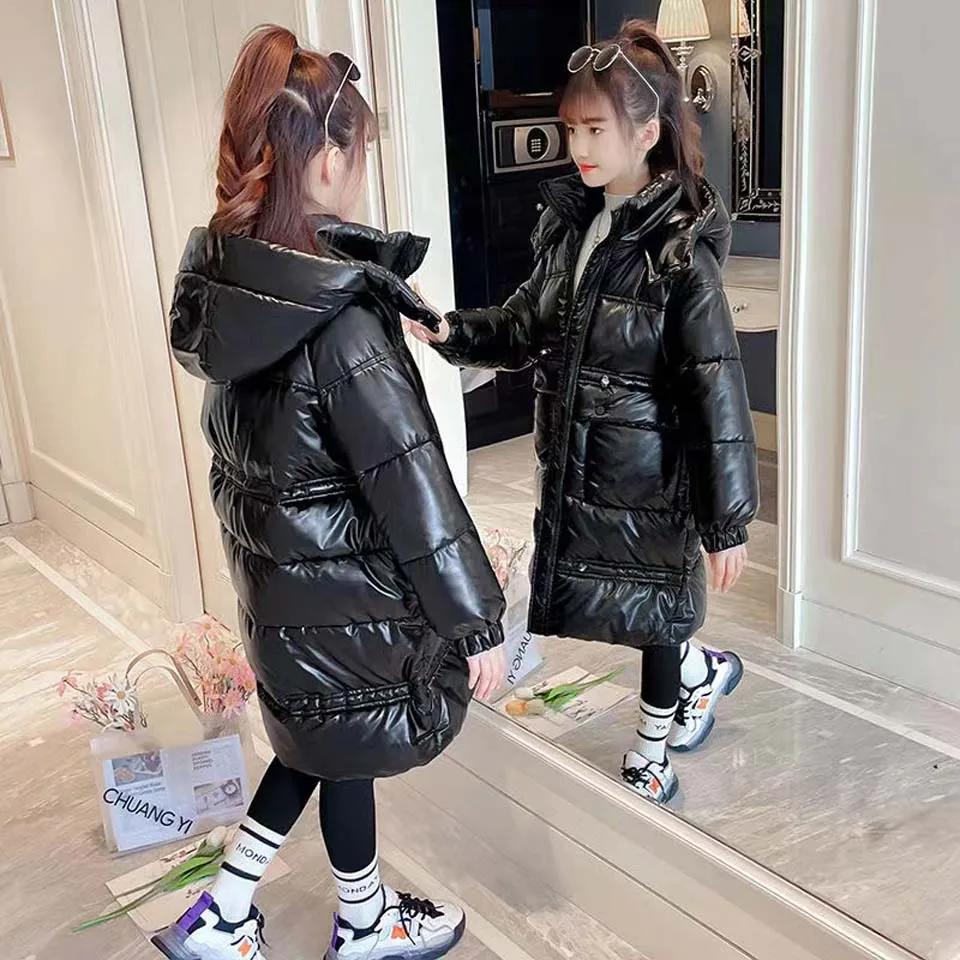 6 7 8  9 10 11 12 13 Yrs Fashion Girl Jackets Coats For Russia Winter Thicken Warm Mid-length Style Down Cotton Hooded Parkas