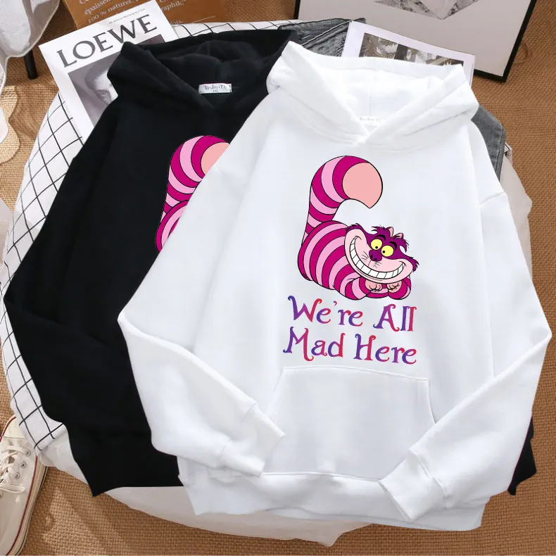 

Модный свитшот Disney, пуловер с капюшоном и принтом «Алиса в стране чудес» с изображением Чеширского кота, Женский Топ унисекс с длинным рукав...