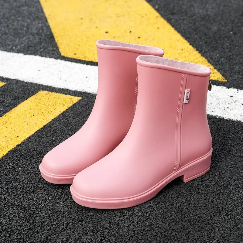 New 2023 Women Waterproof Mid-calf Rain Boots Female PVC Rainboots Non-slip Wellies Boots Multi Colors