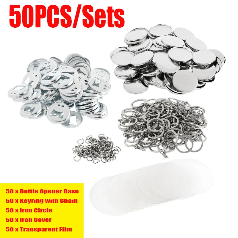 

50 Sets of 1-3/4 "(44mm) Bottle Opener Keychain Button Part Button Making Suppli Kit for Button Maker Machine Badge Button Make