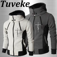 tuveke brand mens fallwinter faith print collection solid color hooded jacket double zip lapel design athleisure jacket