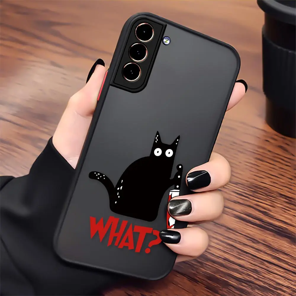 Funny Cute Black Cat Dog What Cartoon Phone Case For Samsung Galaxy S23 S22 Ultra S21 S20 FE S10 S9 S10E 5G Lite Plus Cover Capa images - 6