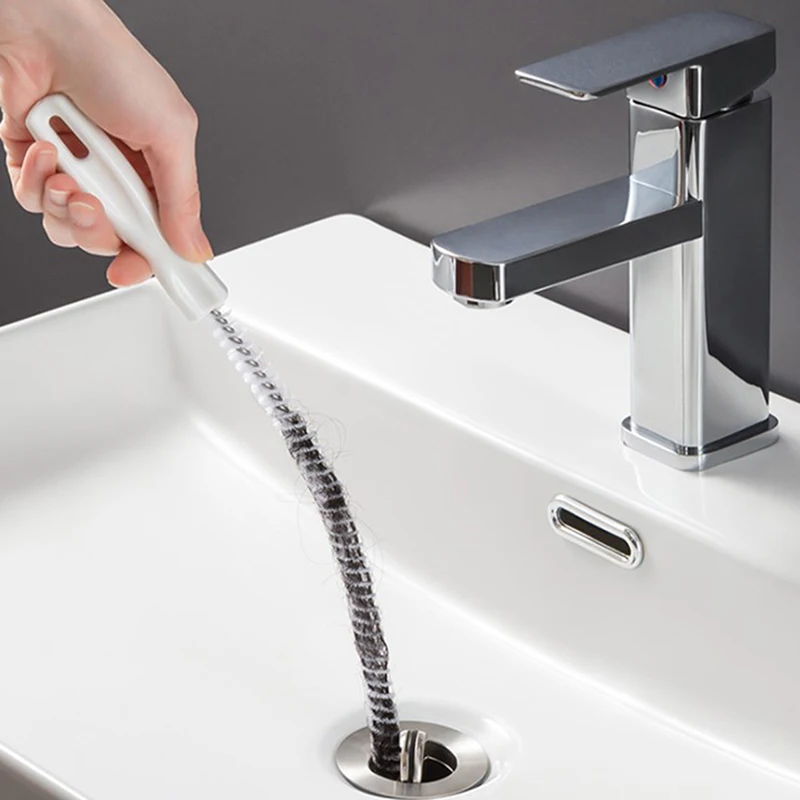 

45cm Pipe Dredging Strip With Filter Hair Brush Cleaner Sink Drain Cleaner Sticks Clog Remover Cleaning Kitchen Plastic Strip