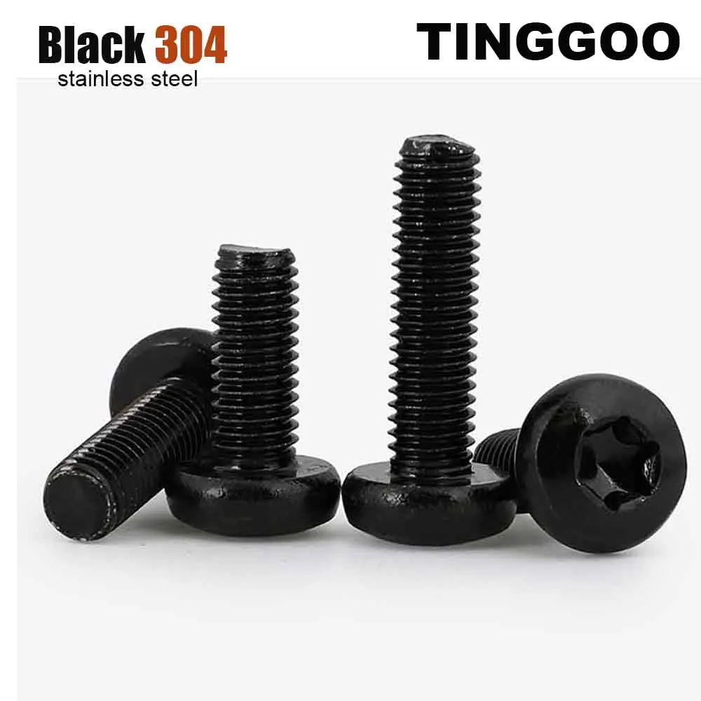 

TINGGOO шестилепестковые болты Torx с круглой головкой из нержавеющей стали 304, черный, набор M1.6-M8
