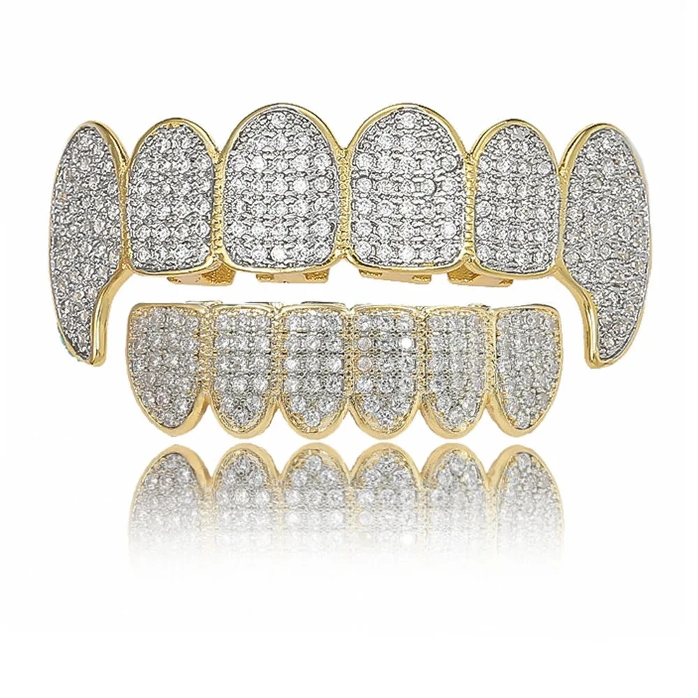 Hip-Hop Grillz Halloween Glitter zanne placcate in oro con ornamenti per il corpo con diamanti per uomo Lady falso dente d'oro gemme gioielli Decorat