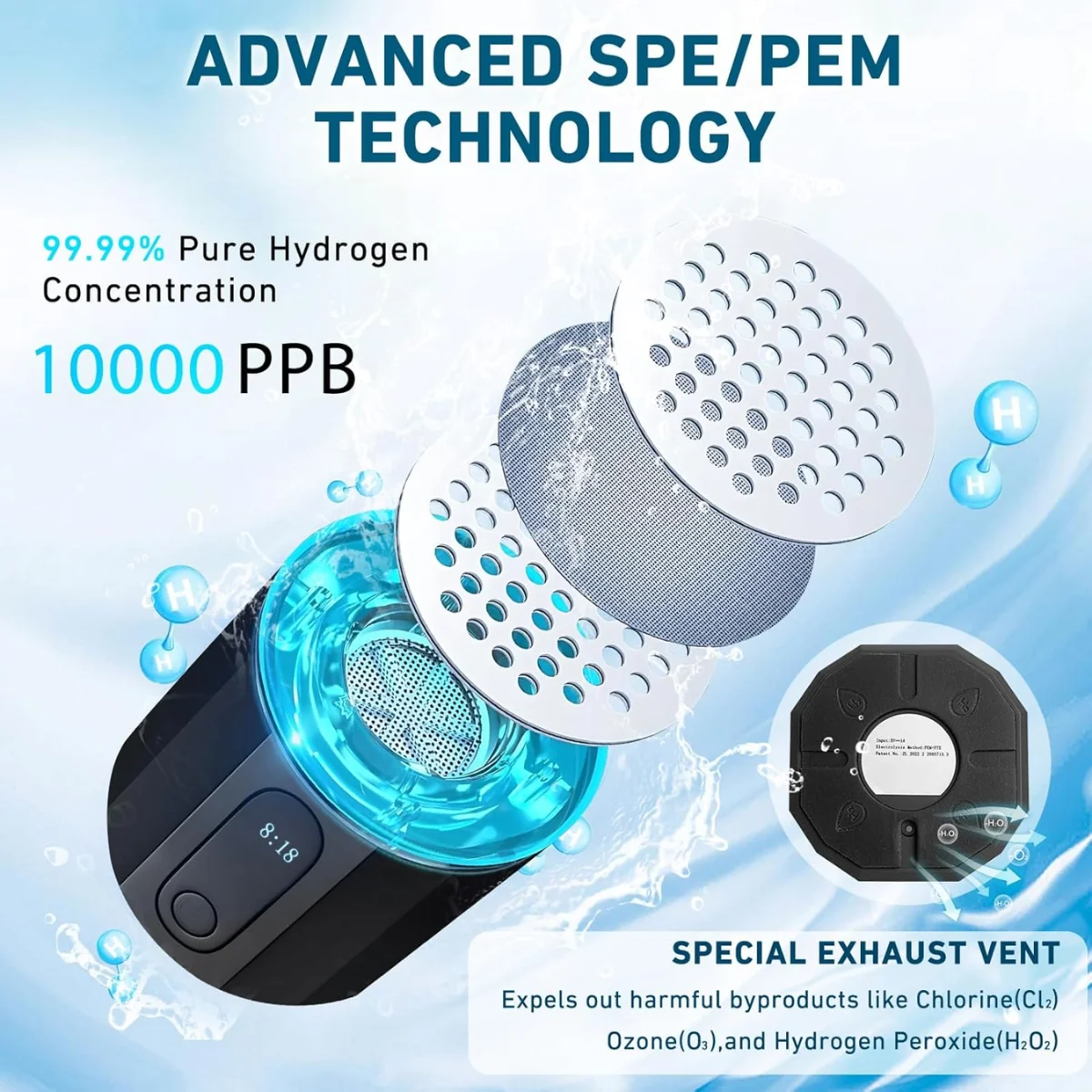 Фото Хит продаж: Бутылка для воды с высоким содержанием водорода PHYFLOW 208 мл, 6 PPM, с LED-дисплеем, USB, технология SPE/PEM, генератор для дома №2