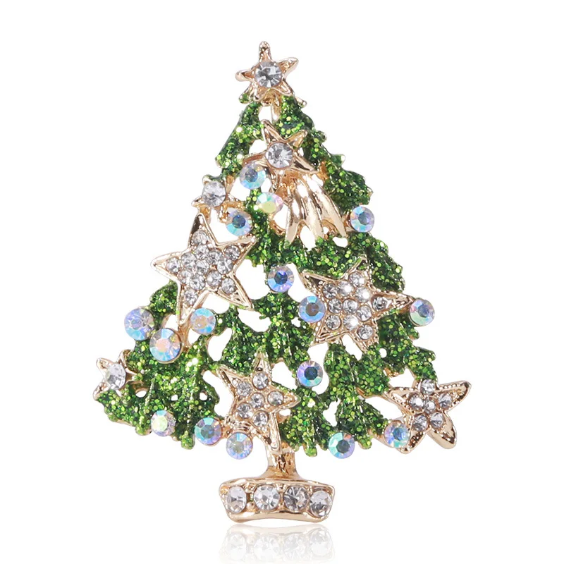 

Party Rhinestone Crystal Christmas Tree with Bling Star Brooch Trumpet Five Layers Brooch Pin for Xmas Decorations Accessories