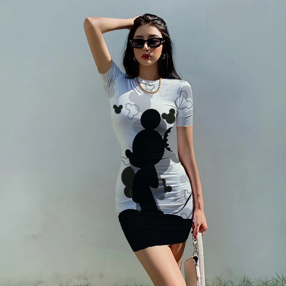 

Модное женское мини-платье, пикантное платье, женское платье с диснеевским Минни, женское облегающее платье-футляр с мультяшным принтом, Лидер продаж