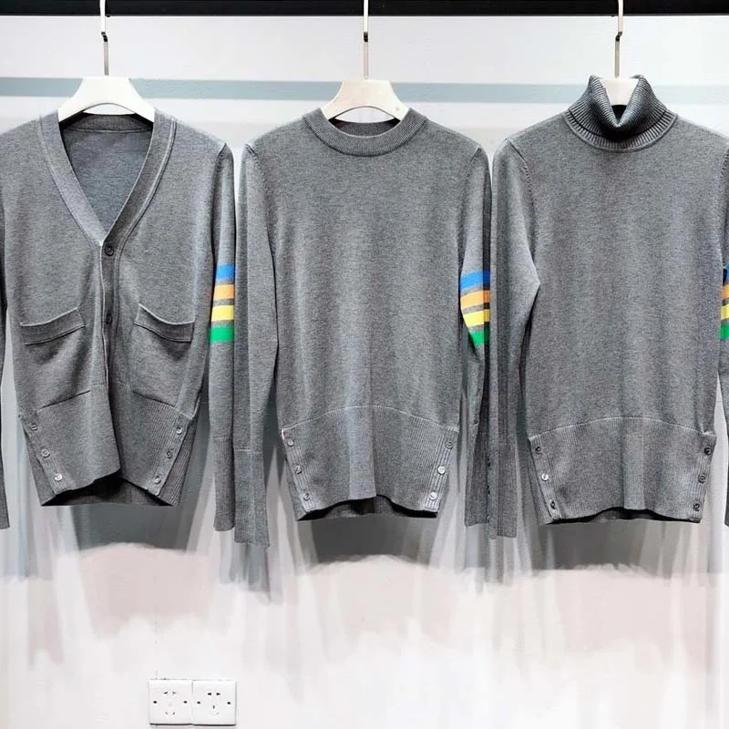 

TB For Women Autumn Fashion Colorful Stripes Knitted Sweater Coat Luxury Brand Causal Daily Fitted Lady Knitwear