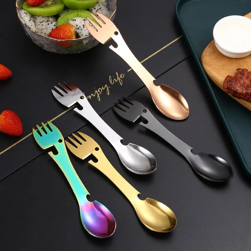 

Stainless Steel Multi-purpose Fork Spoon Spoon Soup Spoon Table Spoon Spoon Wild Tableware Camping Outdoor Multi-function Tool