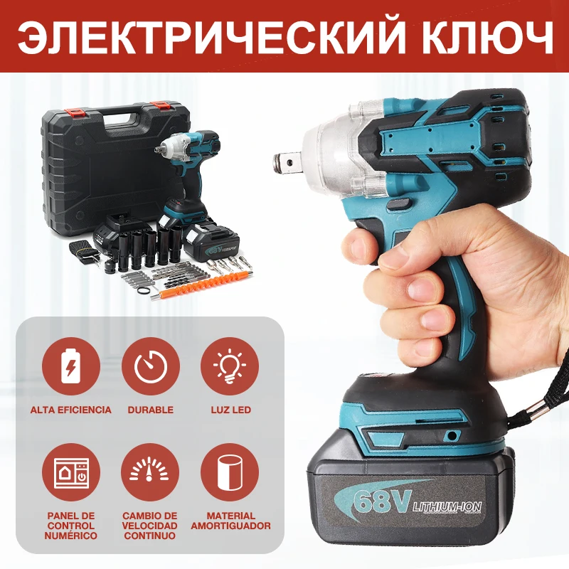 

18V 2 IN 1 Electric Impact Wrench 1/2'' Socket Brushless Cordless Wrench With Lithium Batteries And Accessories Power Tool Set