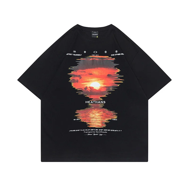 

Landscape Print Short Sleeve T-shirt Mens Summer Casual Cotton Tee Streetwear Loose Crew Neck Half-Sleeve Men