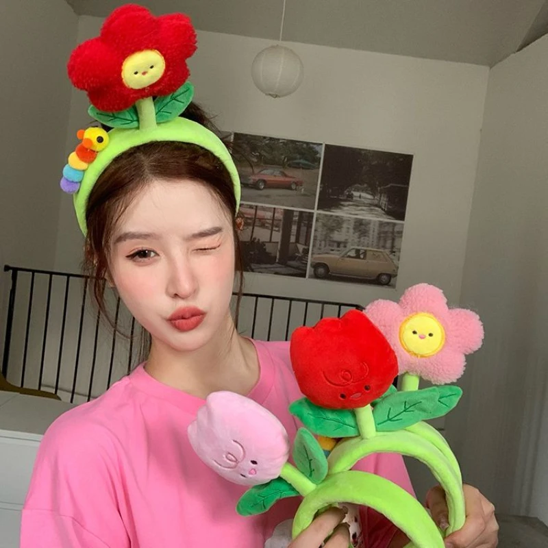 

Cute Flower Wash The Face Hairband Funny Headband Makeup Plush Hairpin Girls Cartoon Hair Bands for Women Accessories Hair Hoop